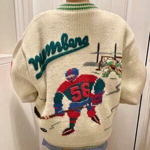 Vintage Made in Japan 80s Wool Knit Hockey Varsity Jacket Cream